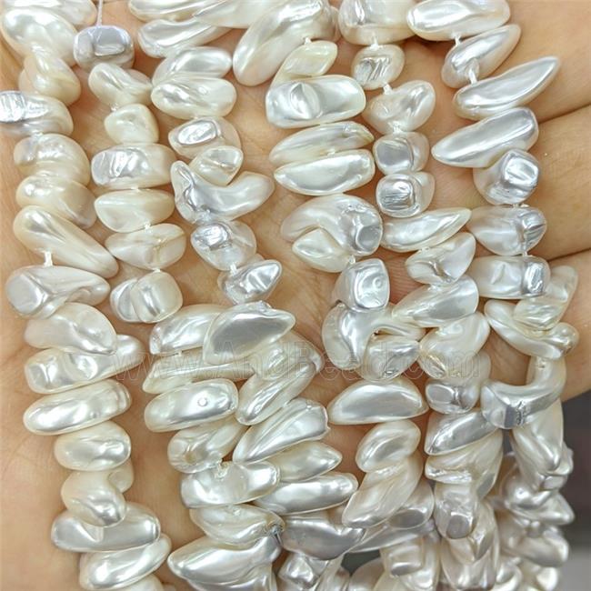 White Pearlized Shell Beads Freeform Topdrilled