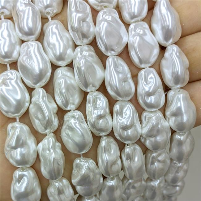 Baroque Style White Pearlized Shell Beads Freeform