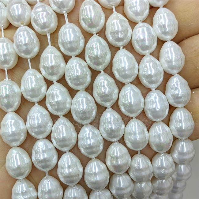 White Baroque Style Pearlized Shell Beads Screw Teardrop