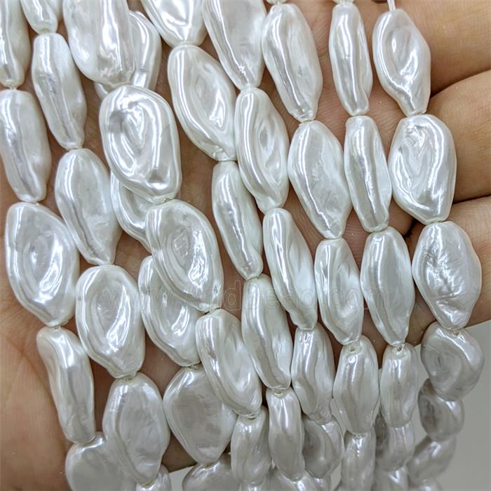 Baroque Style Pearlized Shell Beads Freeform White Dye