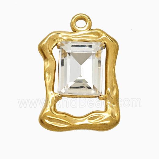 Stainless Steel Rectangle Pendant Pave Crystal Glass Gold Plated