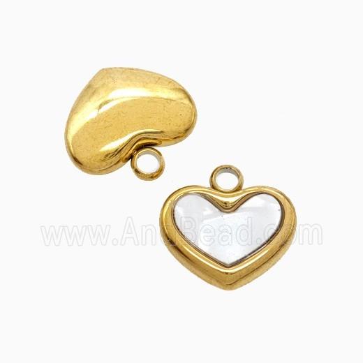 Stainless Steel Heart Pendant Pave Shell Gold Plated