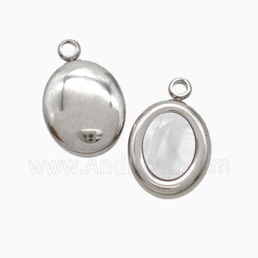 Raw Stainless Steel Oval Pendant Pave Shell