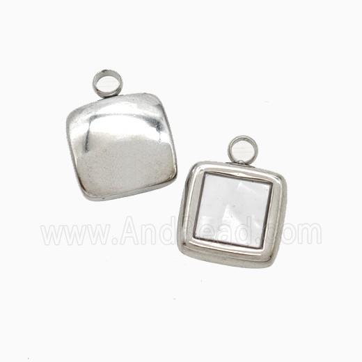 Raw Stainless Steel Square Pendant Pave Shell