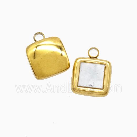 Stainless Steel Square Pendant Pave Shell Gold Plated