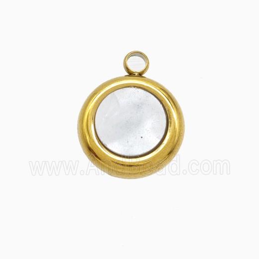 Stainless Steel Circle Pendant Pave Shell Gold Plated