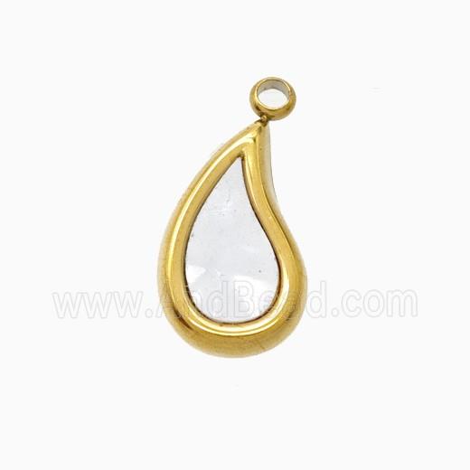 Stainless Steel Teardrop Pendant Pave Shell Gold Plated