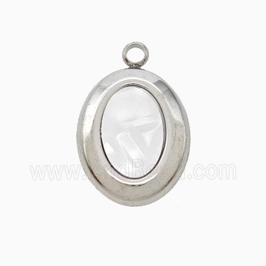Raw Stainless Steel Oval Pendant Pave Shell