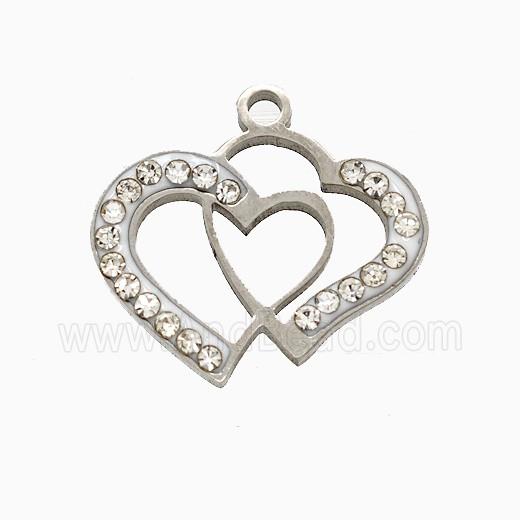 Raw Stainless Steel Heart Pendant Pave Rhinestone