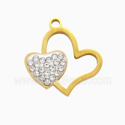 Stainless Steel Heart Pendant Pave Rhinestone Gold Plated