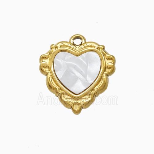 Stainless Steel Heart Pendant Pave Shell Gold Plated
