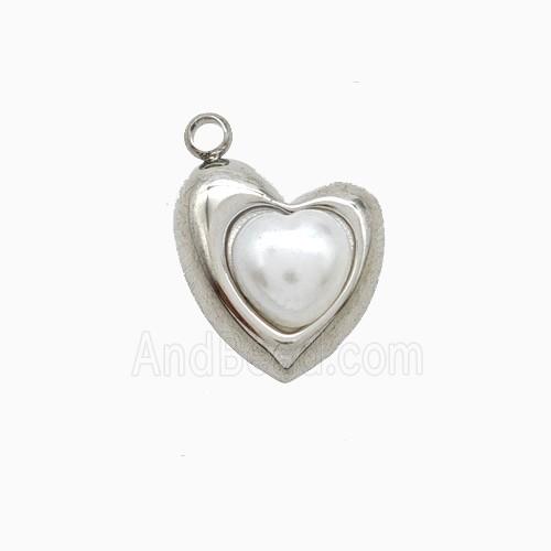 Raw Stainless Steel Heart Pendant Pave Resin