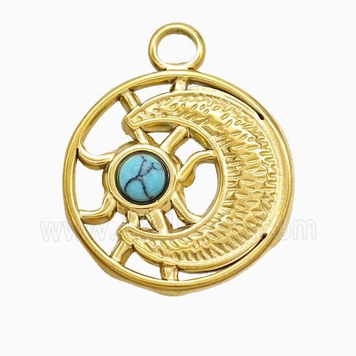 Stainless Steel Moon Pendant Pave Howlite Gold Plated