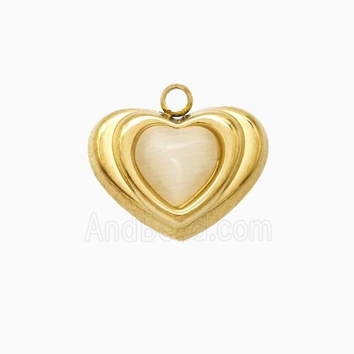Stainless Steel Heart Pendant Pave Resin Gold Plated