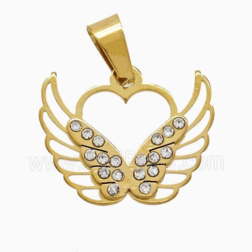 Stainless Steel Angel Wings Pave Rhinestone Gold Plated