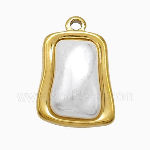 Stainless Steel Rectangle Pendant Pave Pearlized Resin Gold Plated