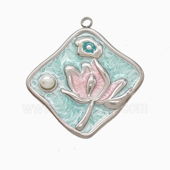 Raw Stainless Steel Flower Pendant Painted