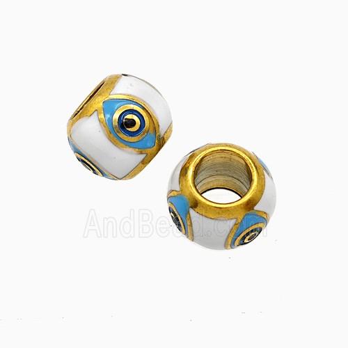 Stainless Steel Round Beads White Enamel Large Hole Eye Gold Plated