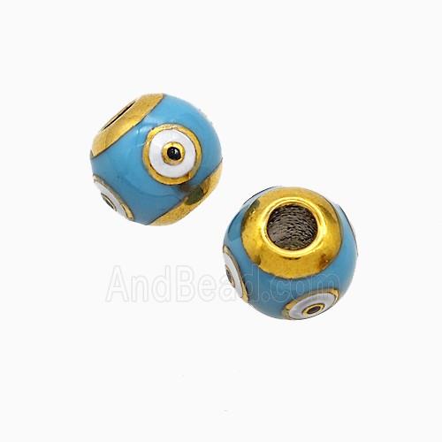 Stainless Steel Round Beads Blue Enamel Large Hole Gold Plated