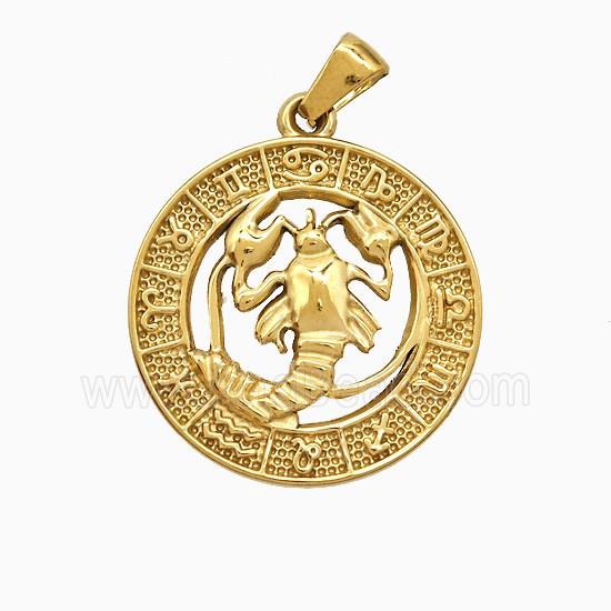 Stainless Steel Symbols Pendant Zodiac Cancer Circle Gold Plated