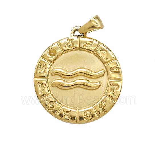 Stainless Steel Symbols Pendant Zodiac Aquarius Gold Plated