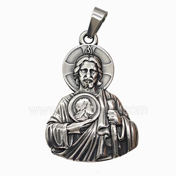 Raw Vintage 304 Stainless Steel Saint Jude Pendant Antique Silver