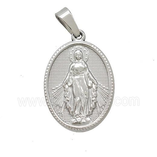 Raw Stainless Steel Virgin Mary Medal Pendant