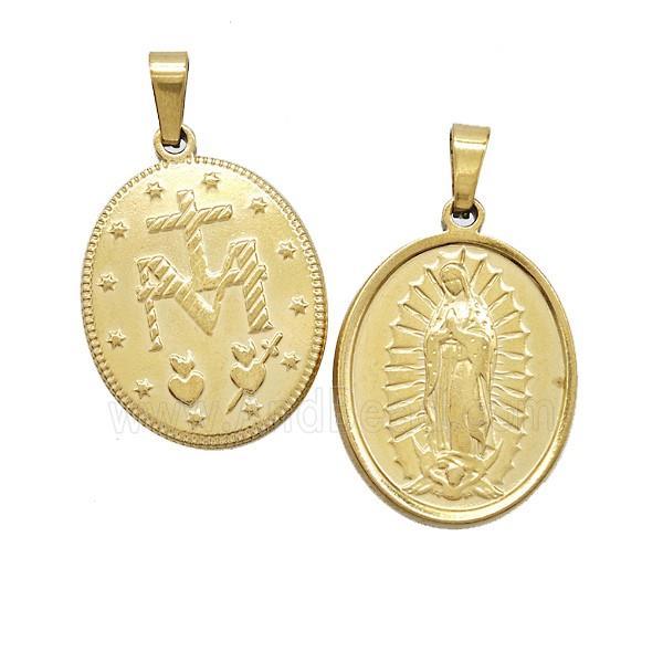 Stainless Steel Virgin Mary Medals Pendant Gold Plated