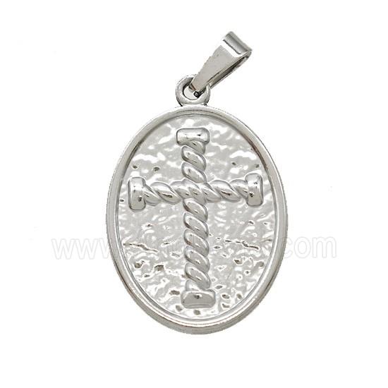 Raw Stainless Steel Cross Pendant Oval