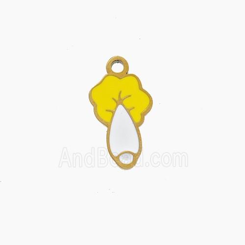 Stainless Steel Cabbage Pendant White Yellow Enamel Gold Plated