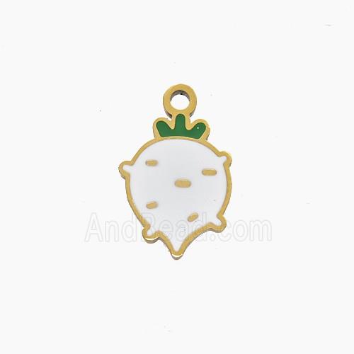 Stainless Steel Radish Pendant White Enamel Gold Plated