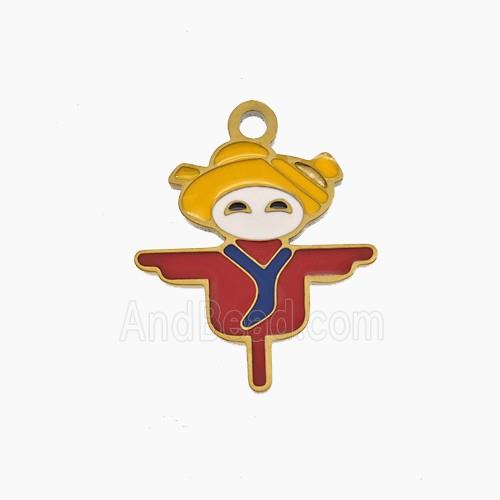 Stainless Steel Scarecrow Red Yellow Enamel Gold Plated