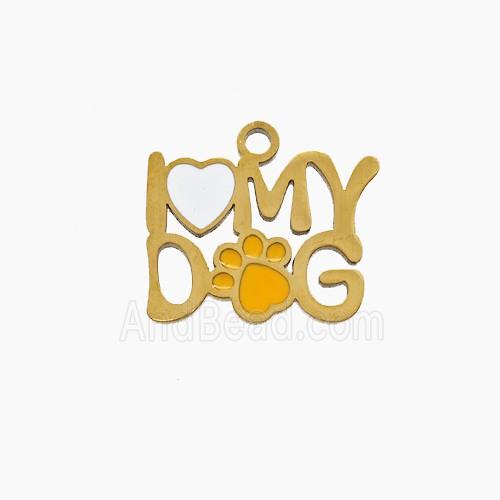 Stainless Steel Pendant I Love My Dog Paws Enamel Gold Plated