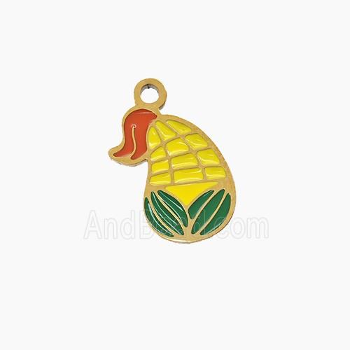 Enamel Stainless Steel Pendant, Gold Plated