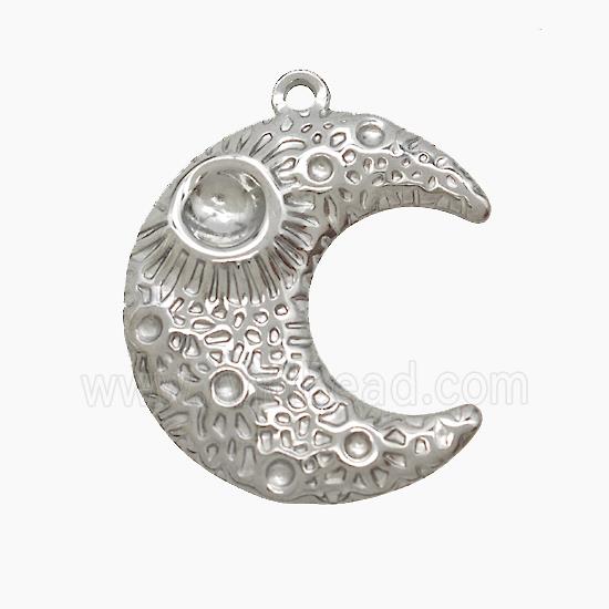 Raw Stainless Steel Moon Pendant Hammered