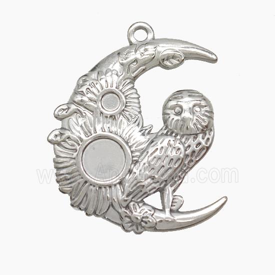Halloween Owl Charms Raw Stainless Steel Moon Pendant Birds