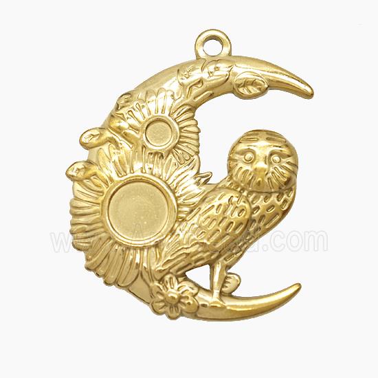 Halloween Owl Charms Stainless Steel Moon Pendant Birds Gold Plated