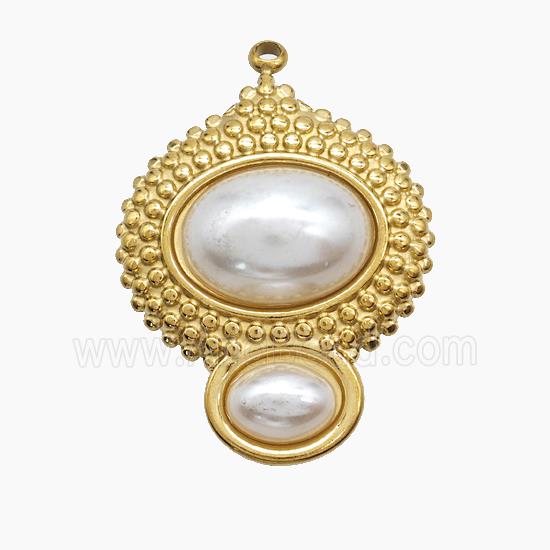 Stainless Steel Pendant Pave Reins Oval Gold Plated