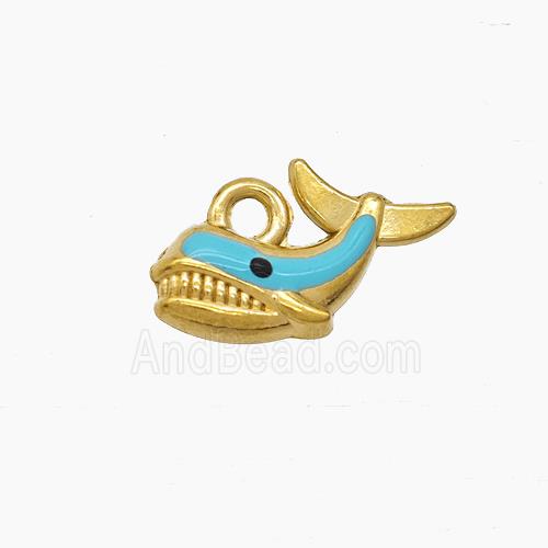 Stainless Steel Shark Pendant Blue Enamel Gold Plated
