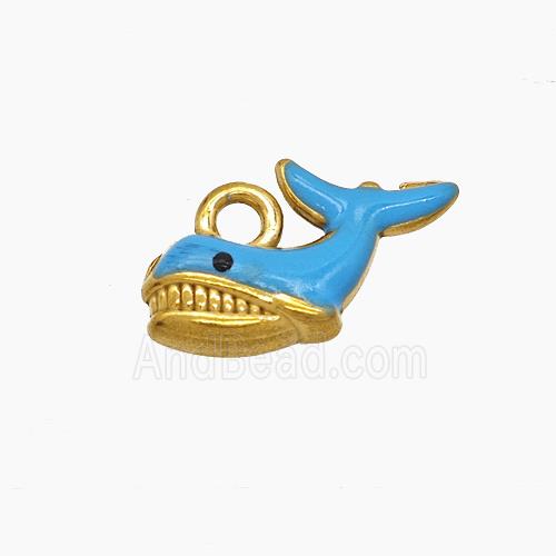 Stainless Steel Shark Pendant Blue Enamel Gold Plated