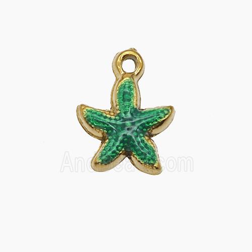 Stainless Steel Starfish Pendant Green Painted Gold Plated