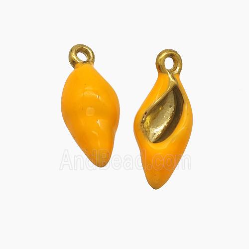 Stainless Steel Conch Shell Pendant Orange Enamel Gold Plated