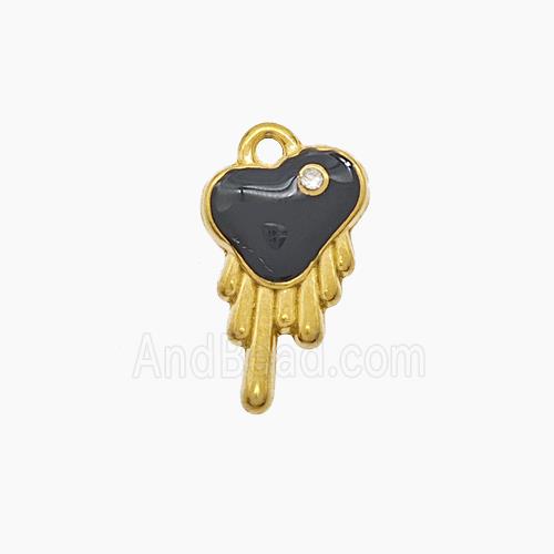 Stainless Steel Heart Pendant Black Enamel Gold Plated
