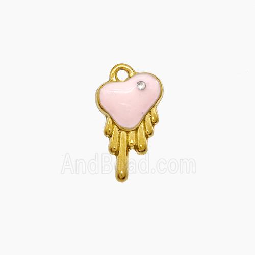 Stainless Steel Heart Pendant Pink Enamel Gold Plated