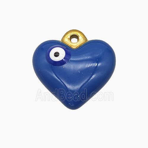 Stainless Steel Heart Pendant Royalblue Enamel Eye Gold Plated