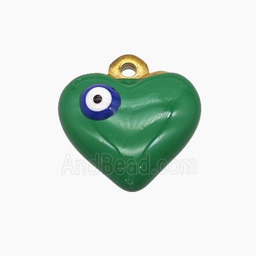 Stainless Steel Heart Pendant Green Enamel Eye Gold Plated