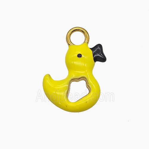 Stainless Steel Duck Pendant Yellow Enamel Gold Plated