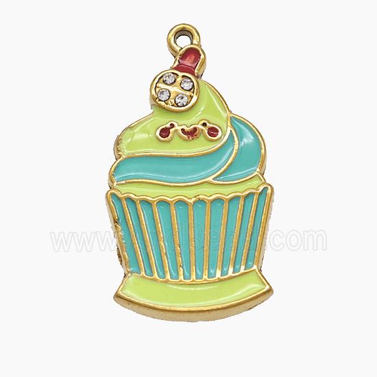 Stainless Steel Ice Cream Pendant Green Enamel Gold Plated