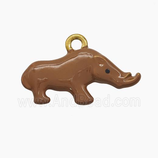 Stainless Steel Rhino Pendant Chocolate Enamel Gold Plated