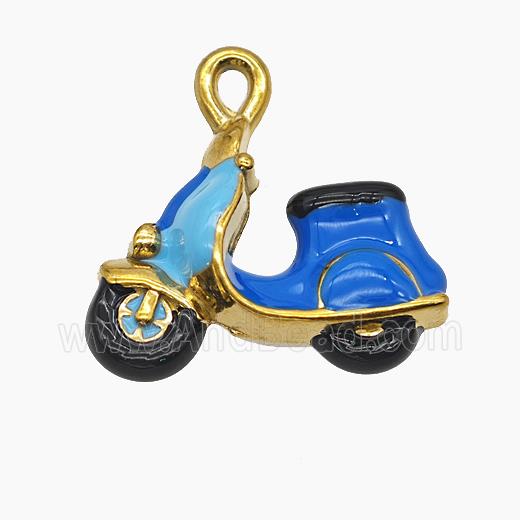 Motorcycle Charms Copper Pendant Blue Enamel Gold Plated